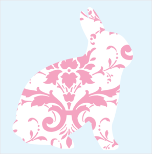 Pink Damask Rabbit With Blue Background Clip Art